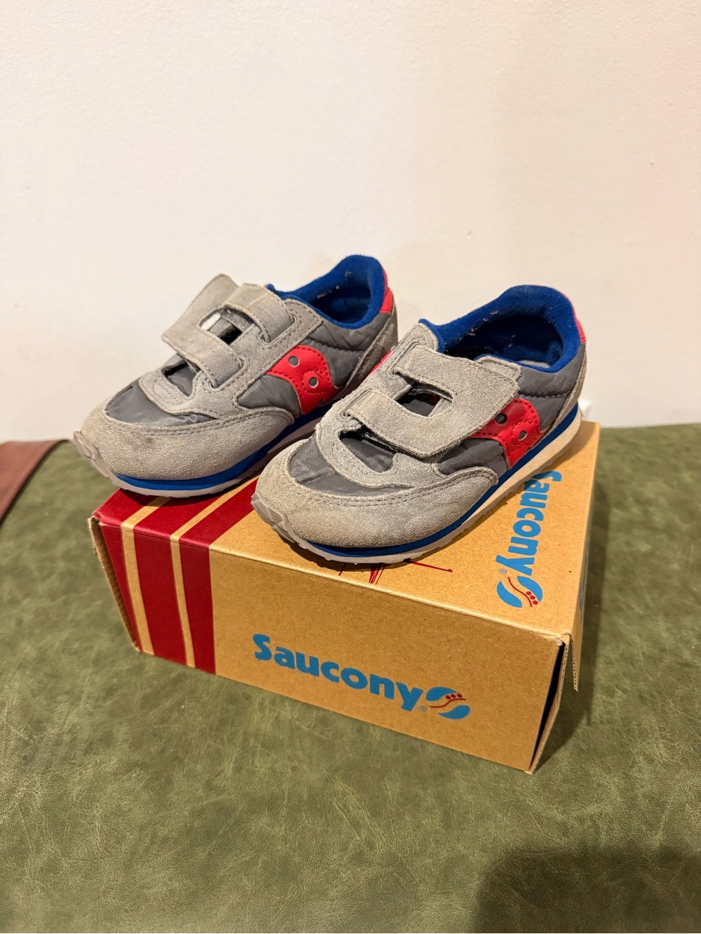 Saucony Kids Gray, Red and Blue Velcro Sneakers